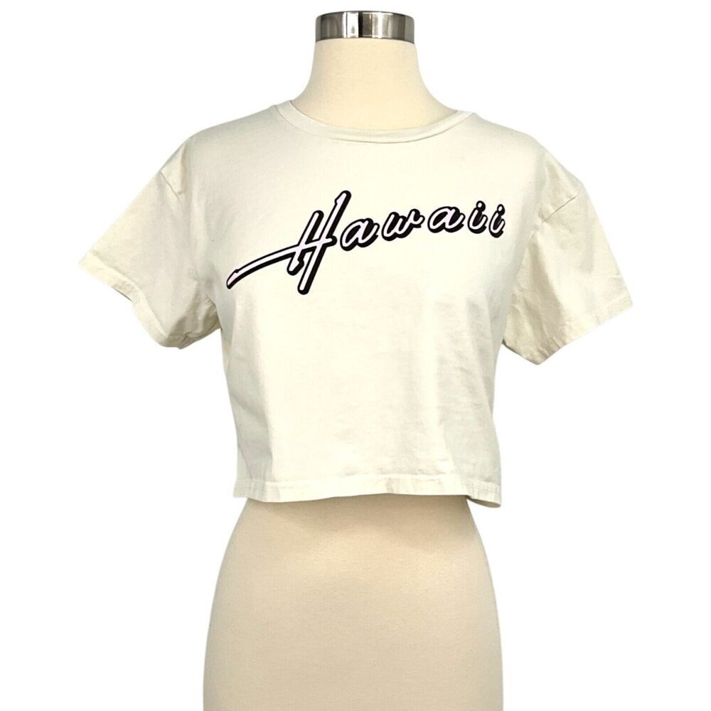 JAXSEA HAWAII Logo Crop Tee Shirt Ivory Size S Short Sleeve 100% Cotton
